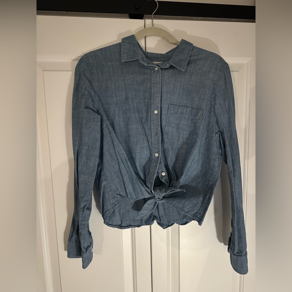 J. Crew Factory relaxed cropped chambray shirt with front tie